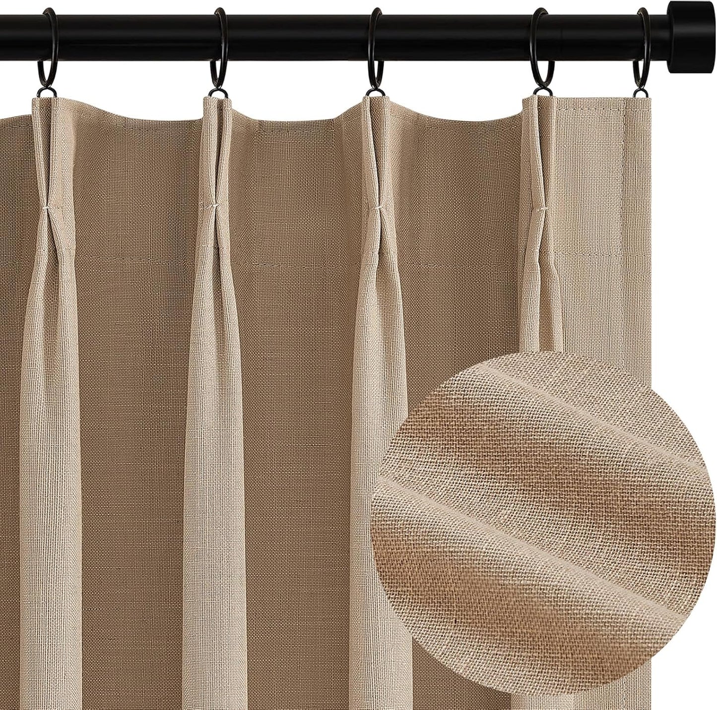 Topfinel Extral Wide Curtains, Pinch Pleated 100% Blackout Linen Luxury Drapery with Hooks for Patio Sliding Door Large Window Living Room Track System, 72" Wx102 L 1 Panel