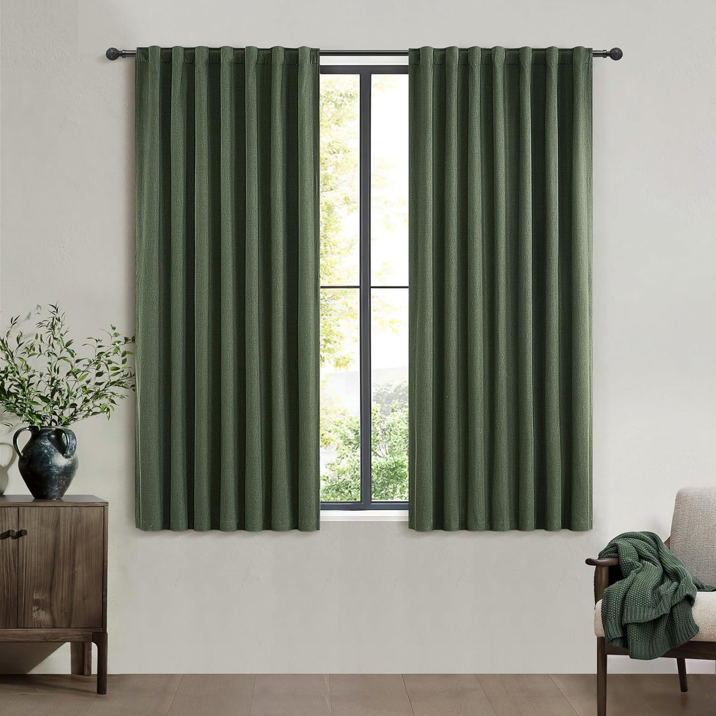 Natural Linen Blackout 92 Inch Bedroom Curtains 2 Panel Sets, Rustic Boho Cream Pleated Ceiling Track Curtain for Dining Room Heat Blocking Privacy Heavy Drape 92 Inches Long Oatmeal Back Tab