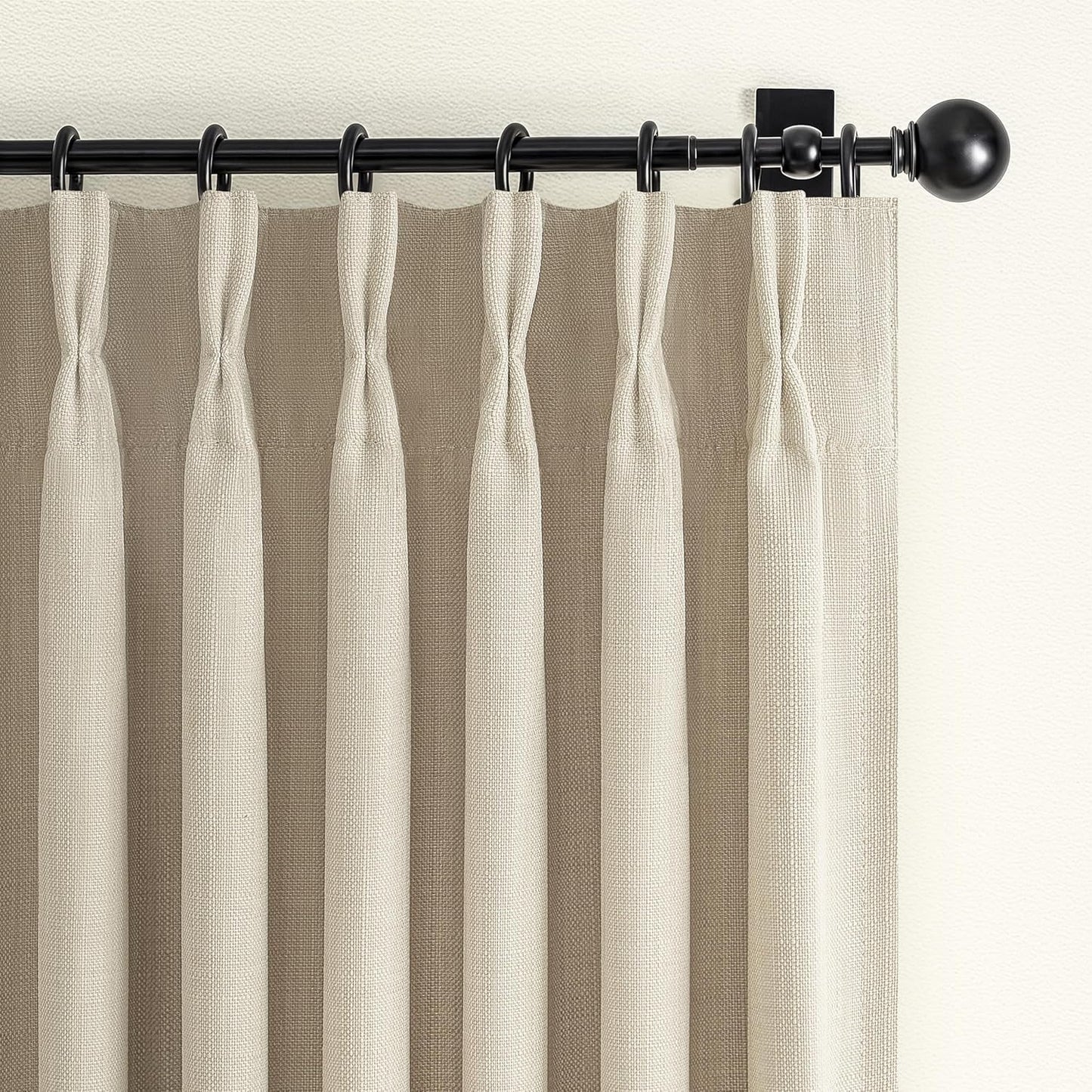 100% Blackout Linen 96 Inch Curtains 2 Panel Set for Bedroom, Modern Pinch Pleated Natural Linen Off Beige White Insulated Heavy Curtain 40 x 96 Inches Length Sliding Glass Door Room Darkening Drapes
