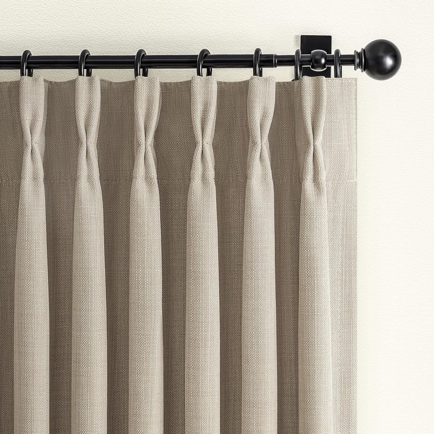 100% Blackout Linen 96 Inch Curtains 2 Panel Set for Bedroom, Modern Pinch Pleated Natural Linen Off Beige White Insulated Heavy Curtain 40 x 96 Inches Length Sliding Glass Door Room Darkening Drapes