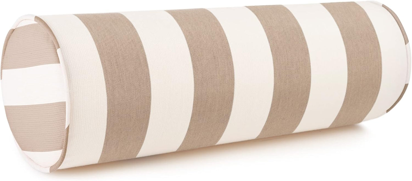 Austin Horn Classics Sunbrella Maxim Heather Beige Cabana Stripe Zippered Neck Roll Bolster (Set of 2)