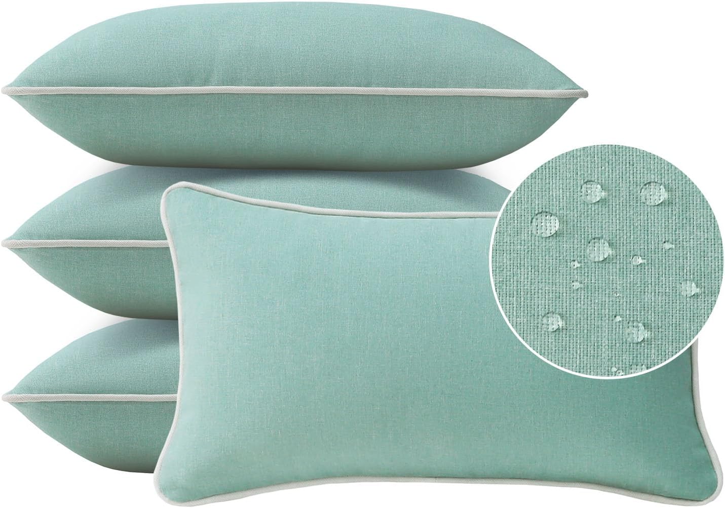 Decorative Outdoor Water Repellent Throw Pillows with Inserts, Set of 4, 18" x18" Pillows for Patio, Backyard, Bed, Couch, and Patio Furniture, Turquoise Stripe