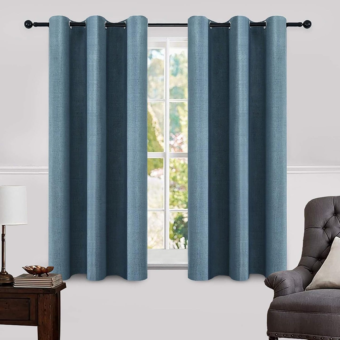 MIULEE 100% Blackout Linen Textured Curtains for Bedroom Solid Thermal Insulated Natural Beige Grommet Room Darkening Curtains & Drapes Luxury Decor for Living Room Nursery 62 x 96 Inch (2 Panels)