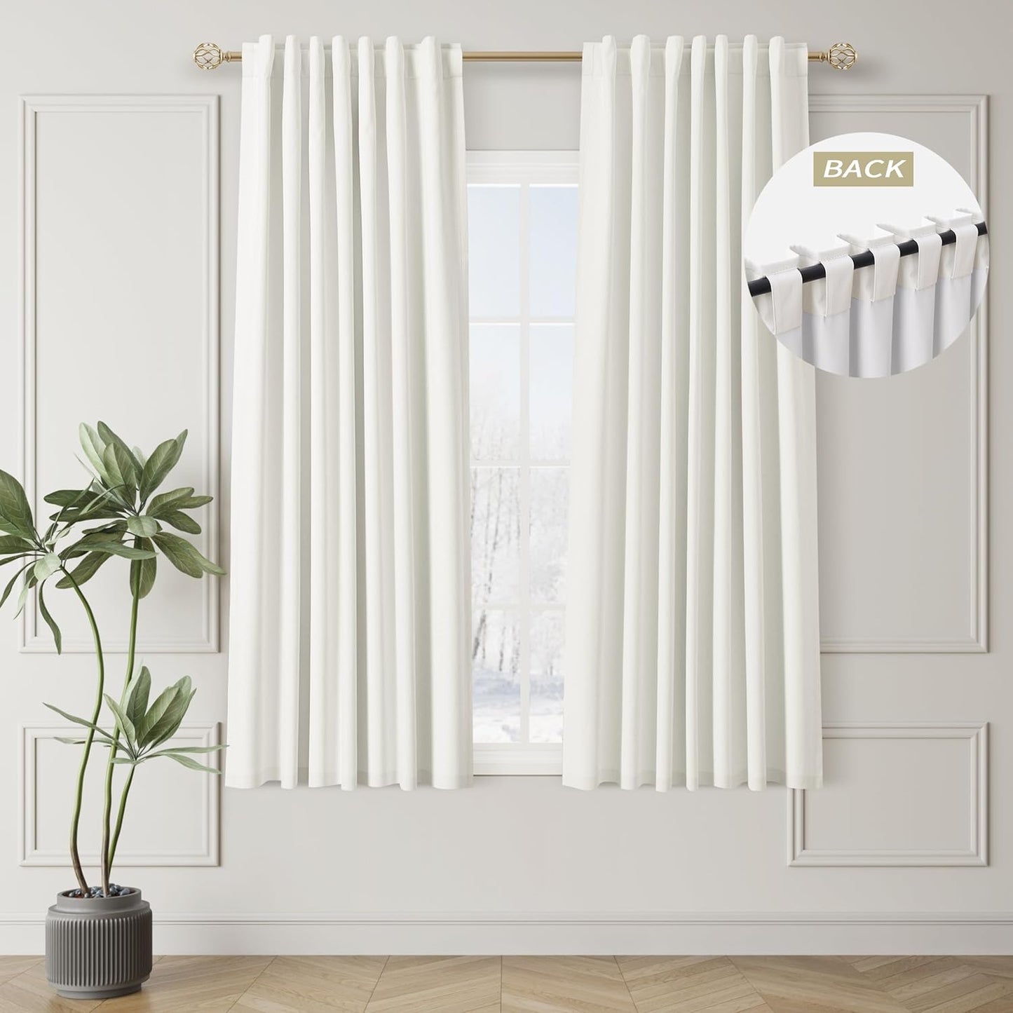 Natural Linen 100% Blackout Curtains for Bedroom 102 Inch Long 2 Panels Window Curtain Floor To Ceiling Length for Living Room Sliding Glass Door Back Tab Cream Linen Room Darkening Drapes 52x102