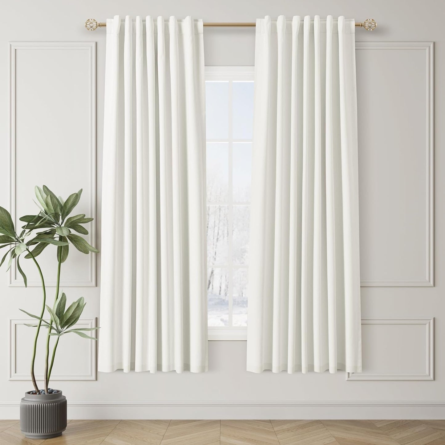 Natural Linen 100% Blackout Curtains for Bedroom 102 Inch Long 2 Panels Window Curtain Floor To Ceiling Length for Living Room Sliding Glass Door Back Tab Cream Linen Room Darkening Drapes 52x102