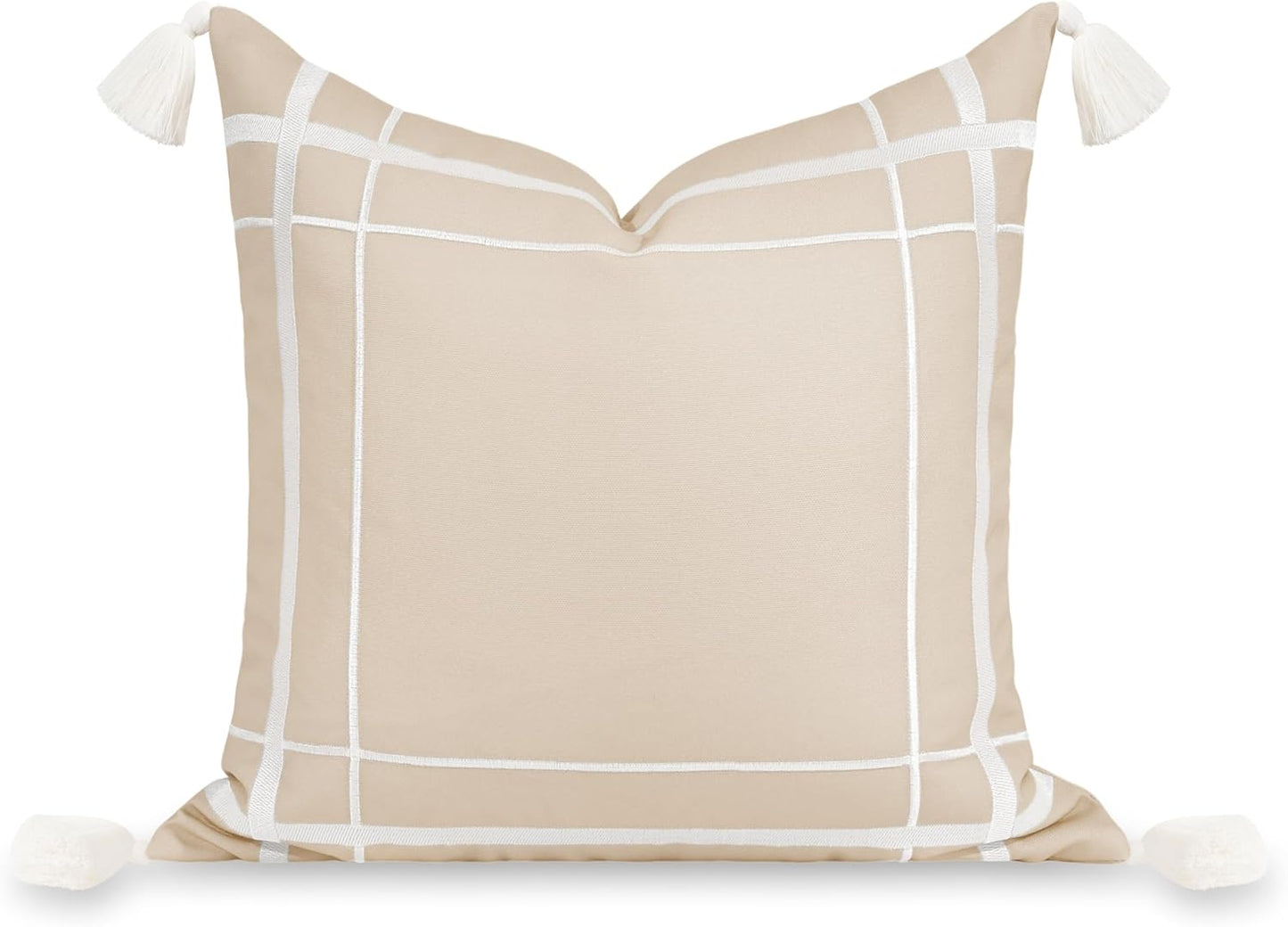 Hofdeco Premium Coastal Patio Indoor Outdoor Scalloped Throw Pillow Cover Only, 20"x20" Water Repellent for Backyard, Couch, Neutral Tan Print Stripes