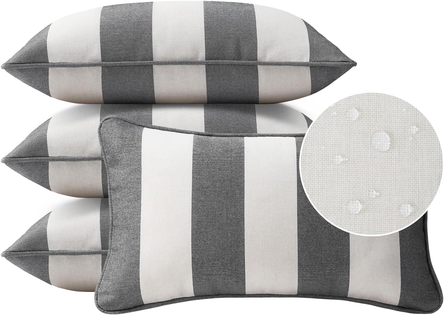 Decorative Outdoor Water Repellent Throw Pillows with Inserts, Set of 4, 18" x18" Pillows for Patio, Backyard, Bed, Couch, and Patio Furniture, Turquoise Stripe