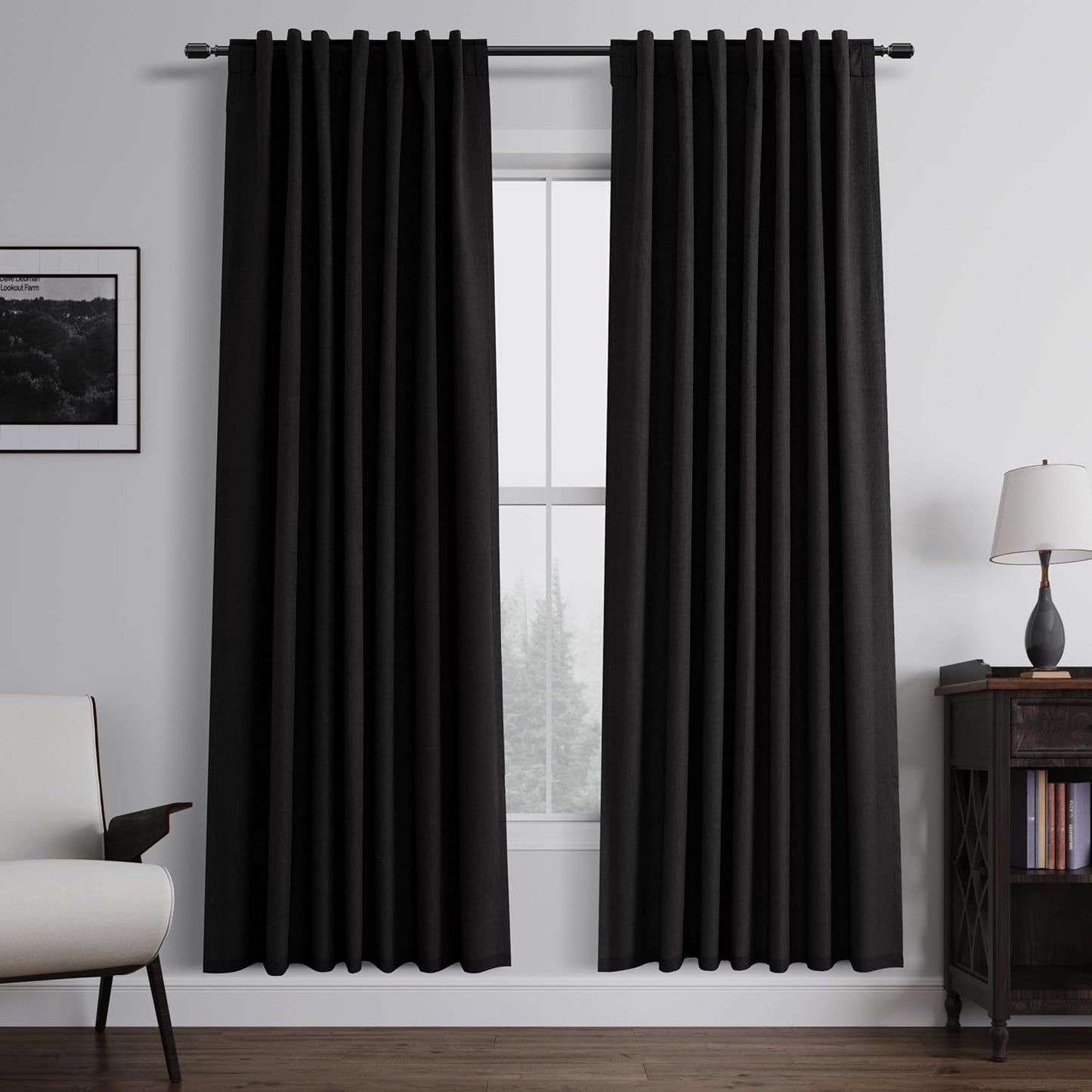 Natural Linen 100% Blackout Curtains for Bedroom 102 Inch Long 2 Panels Window Curtain Floor To Ceiling Length for Living Room Sliding Glass Door Back Tab Cream Linen Room Darkening Drapes 52x102