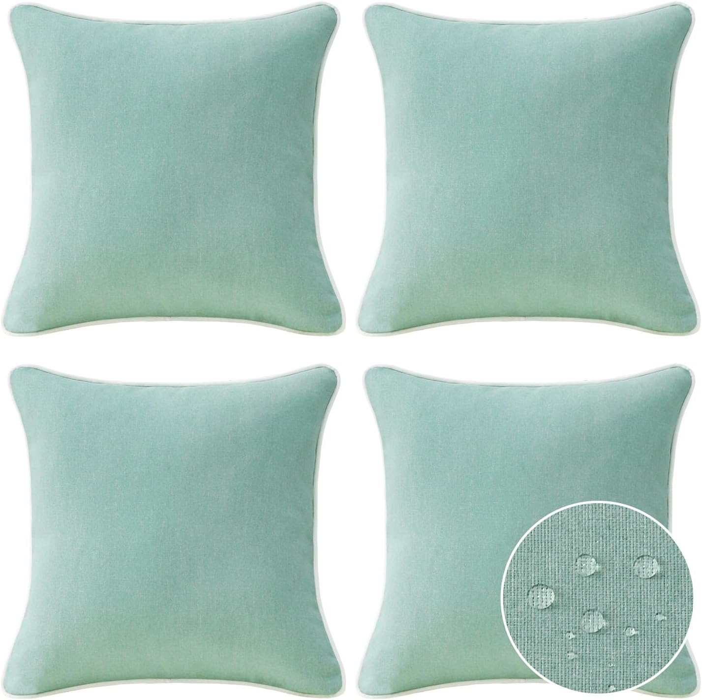 Decorative Outdoor Water Repellent Throw Pillows with Inserts, Set of 4, 18" x18" Pillows for Patio, Backyard, Bed, Couch, and Patio Furniture, Turquoise Stripe