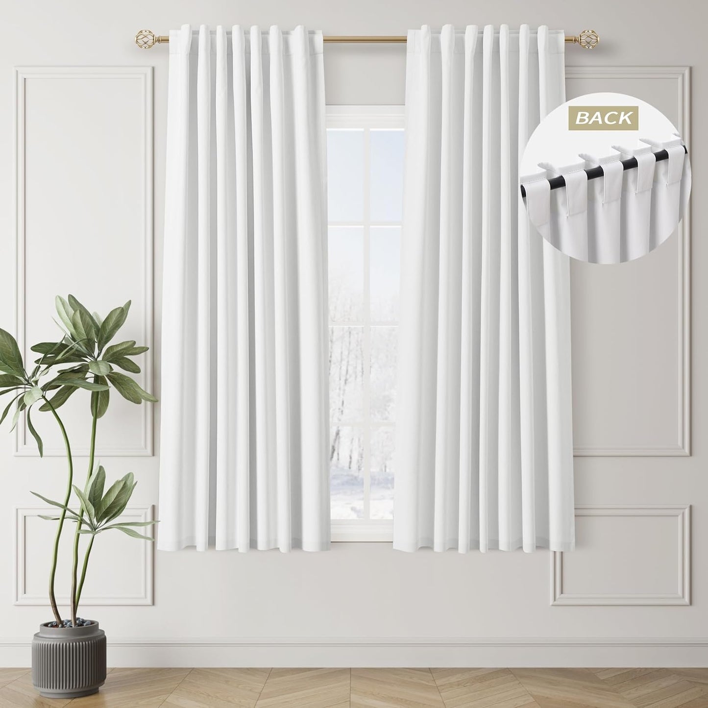 Natural Linen 100% Blackout Curtains for Bedroom 102 Inch Long 2 Panels Window Curtain Floor To Ceiling Length for Living Room Sliding Glass Door Back Tab Cream Linen Room Darkening Drapes 52x102