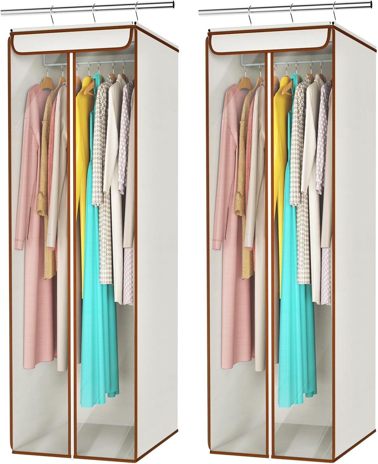 Univivi Garment Bags for Hanging Clothes, Large Clothes Storage Bags Closet Organizer with Clear Window, Premium Hanging Garment Storage Bag for Suits, Coats, Dresses, 54", 2-Pack