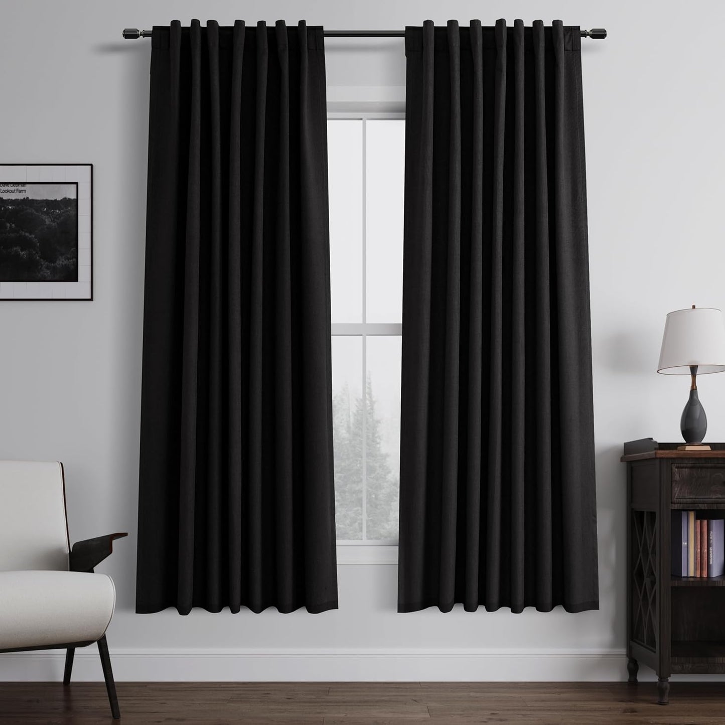 Natural Linen 100% Blackout Curtains for Bedroom 102 Inch Long 2 Panels Window Curtain Floor To Ceiling Length for Living Room Sliding Glass Door Back Tab Cream Linen Room Darkening Drapes 52x102