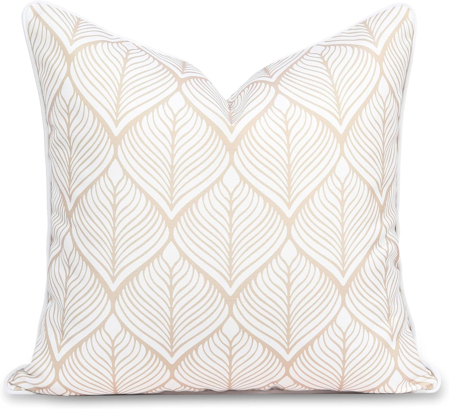 Hofdeco Premium Coastal Patio Indoor Outdoor Scalloped Throw Pillow Cover Only, 20"x20" Water Repellent for Backyard, Couch, Neutral Tan Print Stripes