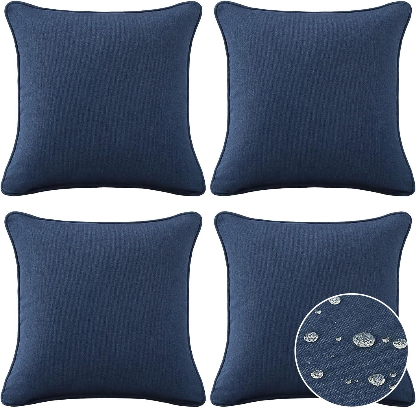 Decorative Outdoor Water Repellent Throw Pillows with Inserts, Set of 4, 18" x18" Pillows for Patio, Backyard, Bed, Couch, and Patio Furniture, Turquoise Stripe