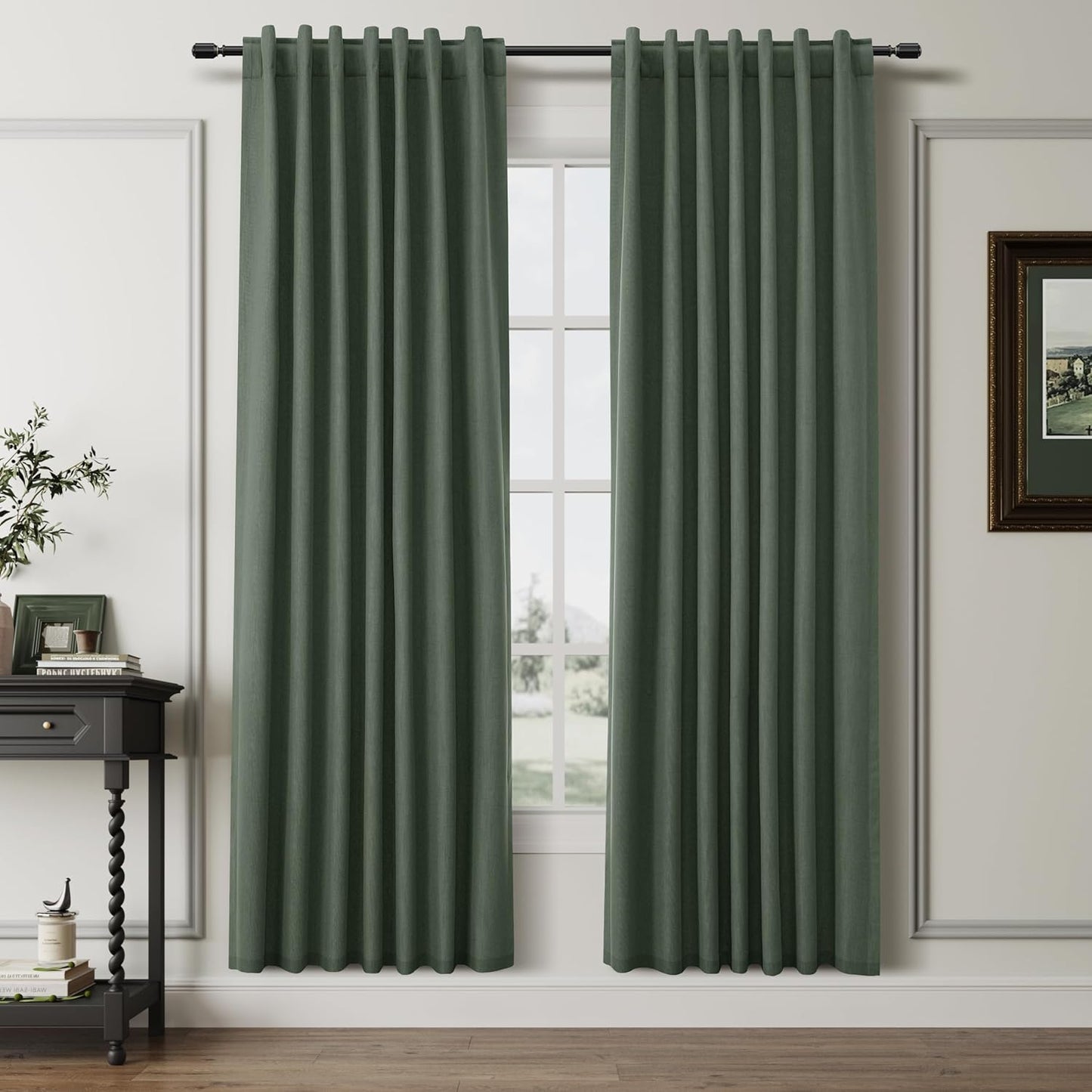 Natural Linen 100% Blackout Curtains for Bedroom 102 Inch Long 2 Panels Window Curtain Floor To Ceiling Length for Living Room Sliding Glass Door Back Tab Cream Linen Room Darkening Drapes 52x102