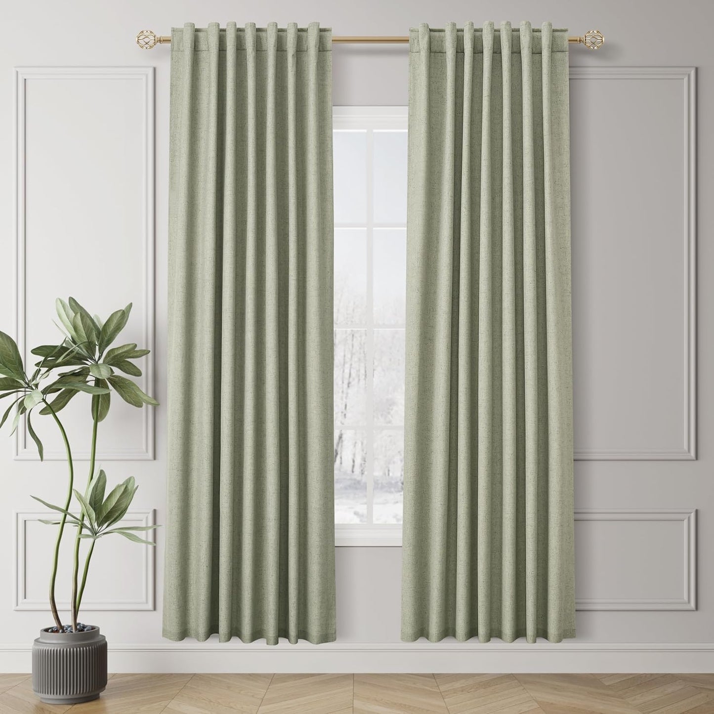 Natural Linen 100% Blackout Curtains for Bedroom 102 Inch Long 2 Panels Window Curtain Floor To Ceiling Length for Living Room Sliding Glass Door Back Tab Cream Linen Room Darkening Drapes 52x102