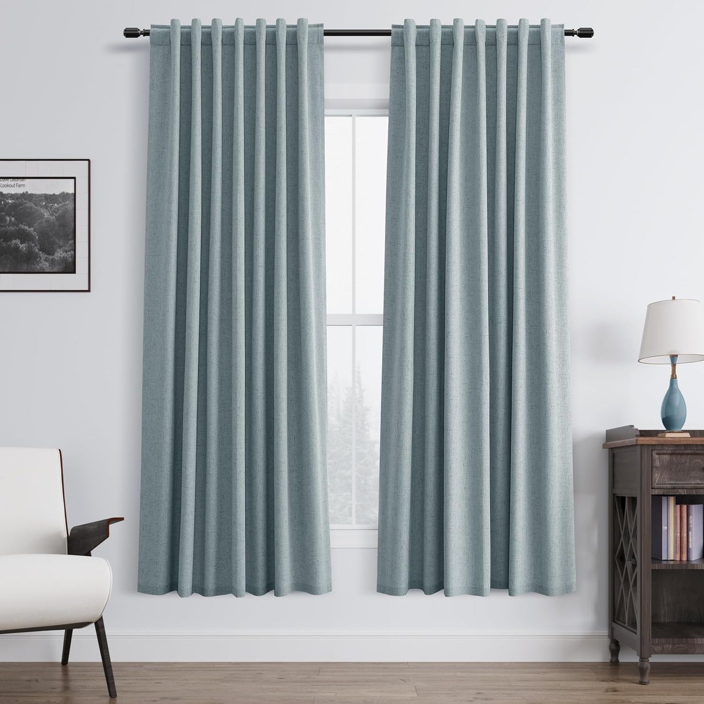 Natural Linen 100% Blackout Curtains for Bedroom 102 Inch Long 2 Panels Window Curtain Floor To Ceiling Length for Living Room Sliding Glass Door Back Tab Cream Linen Room Darkening Drapes 52x102