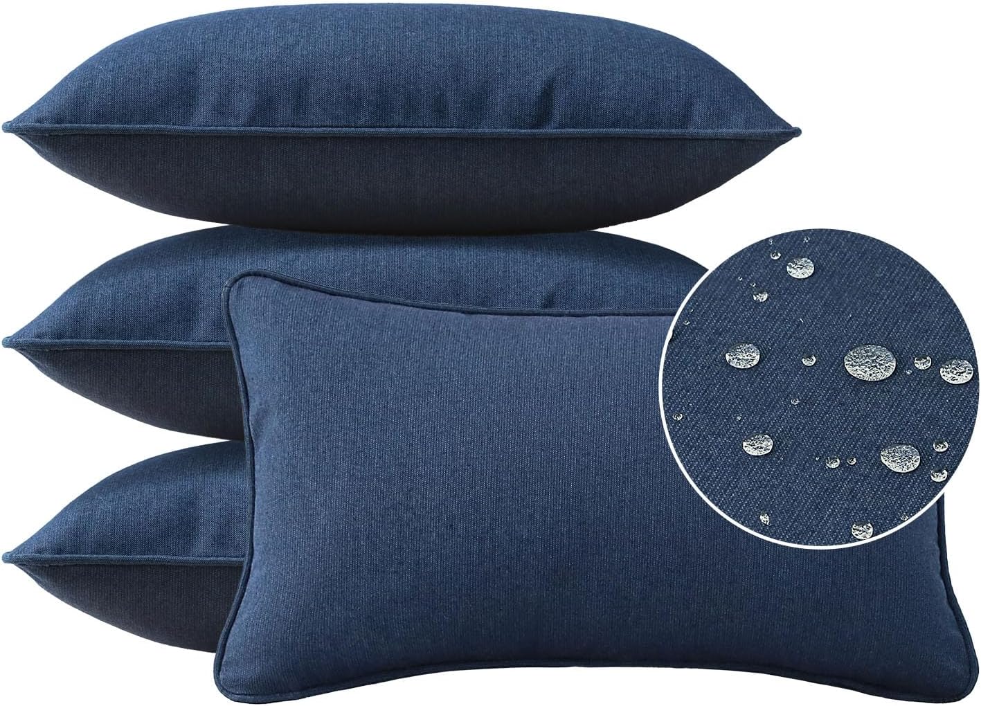 Decorative Outdoor Water Repellent Throw Pillows with Inserts, Set of 4, 18" x18" Pillows for Patio, Backyard, Bed, Couch, and Patio Furniture, Turquoise Stripe