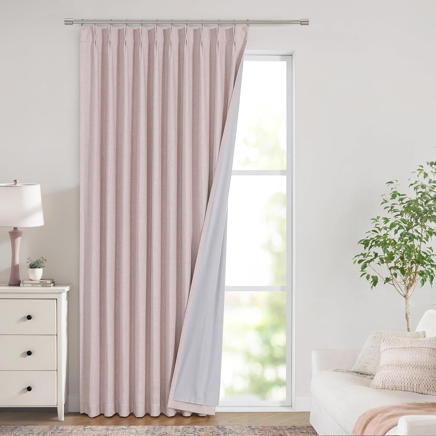 Vision Home Natural Full Blackout Curtains Linen Blended Darkening Window Curtains 84 inch for Living Room Bedroom Thermal Insulated Pinch Pleat Drapes with Hooks 2 Panel 40"Wx84"L