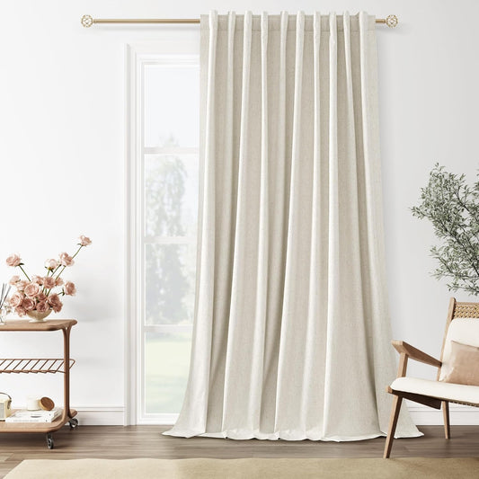 Guken Cream Linen Blackout Curtains 70 Inch Wide by 102 Inch for Living Room Bedroom Back Tab Thermal Insulated 100% Black Out Room Darkening Window Curtains Natural,1 Panel