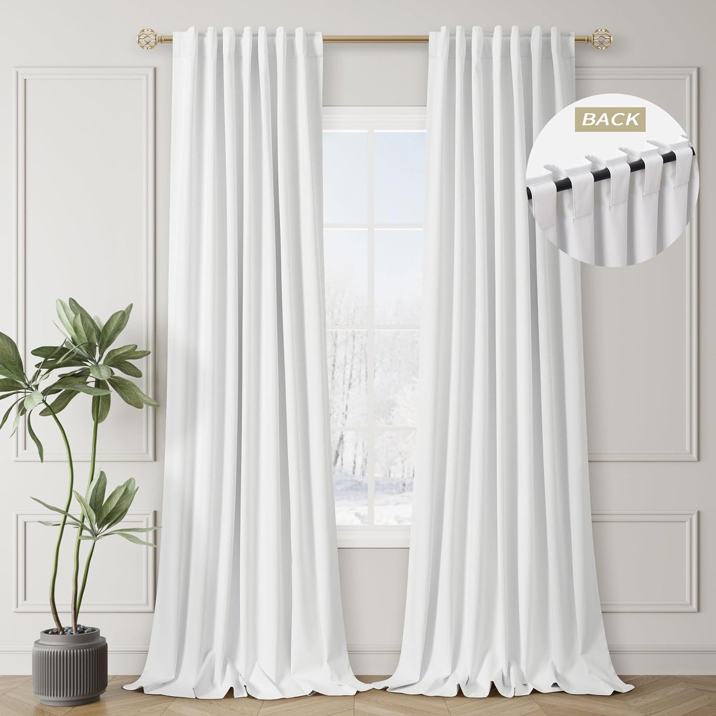 Natural Linen 100% Blackout Curtains for Bedroom 102 Inch Long 2 Panels Window Curtain Floor To Ceiling Length for Living Room Sliding Glass Door Back Tab Cream Linen Room Darkening Drapes 52x102