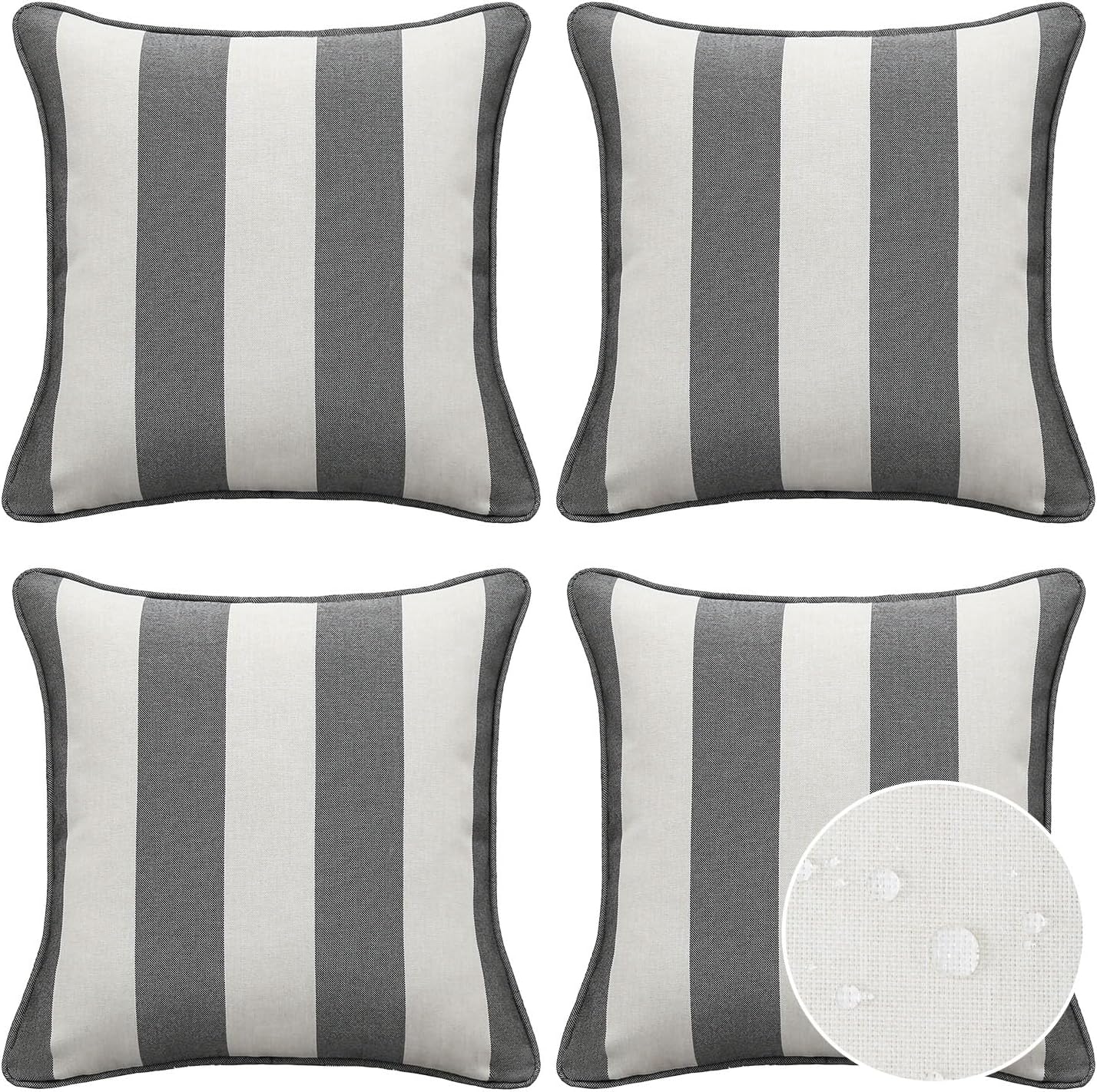 Decorative Outdoor Water Repellent Throw Pillows with Inserts, Set of 4, 18" x18" Pillows for Patio, Backyard, Bed, Couch, and Patio Furniture, Turquoise Stripe