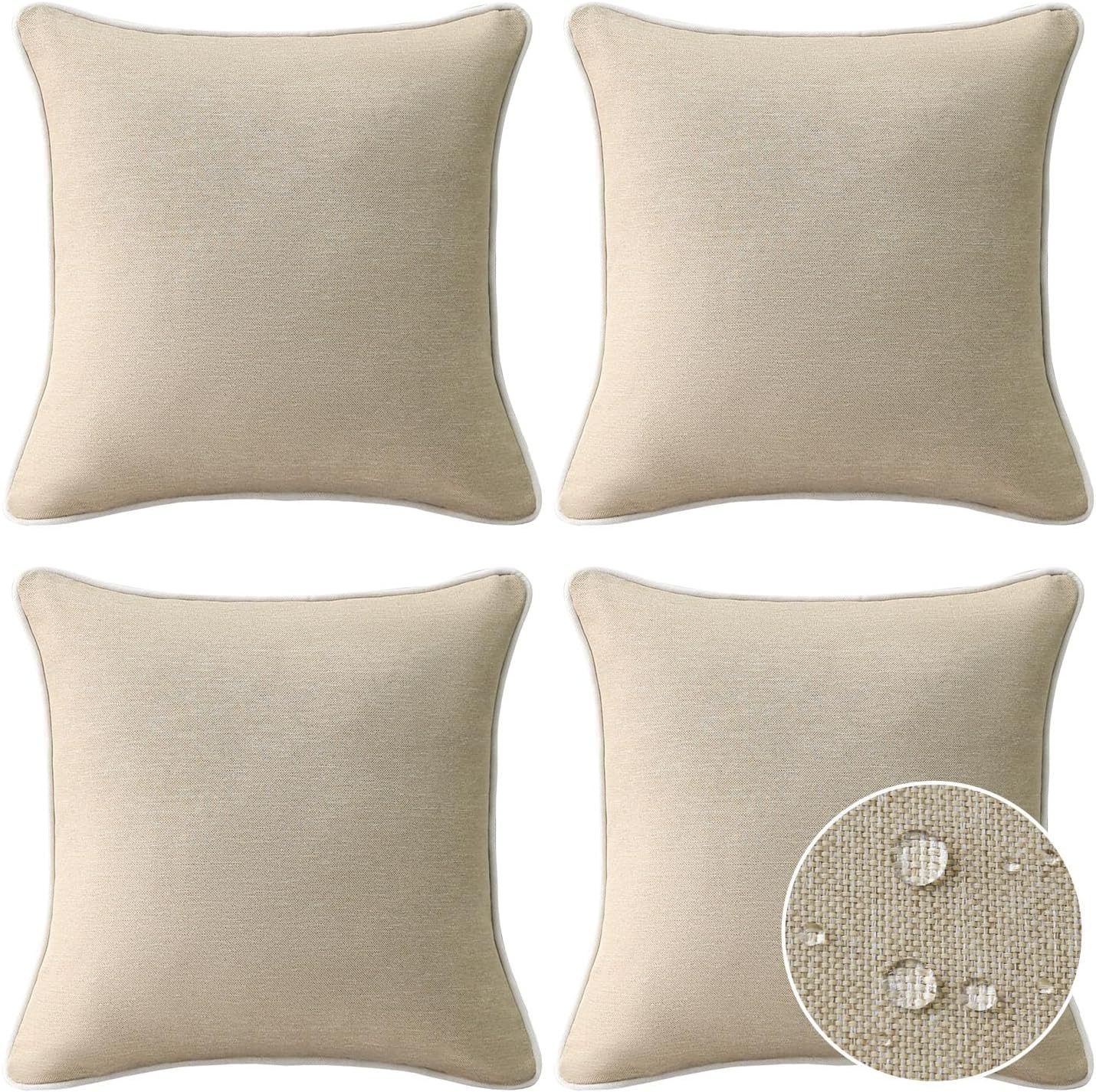 Decorative Outdoor Water Repellent Throw Pillows with Inserts, Set of 4, 18" x18" Pillows for Patio, Backyard, Bed, Couch, and Patio Furniture, Turquoise Stripe