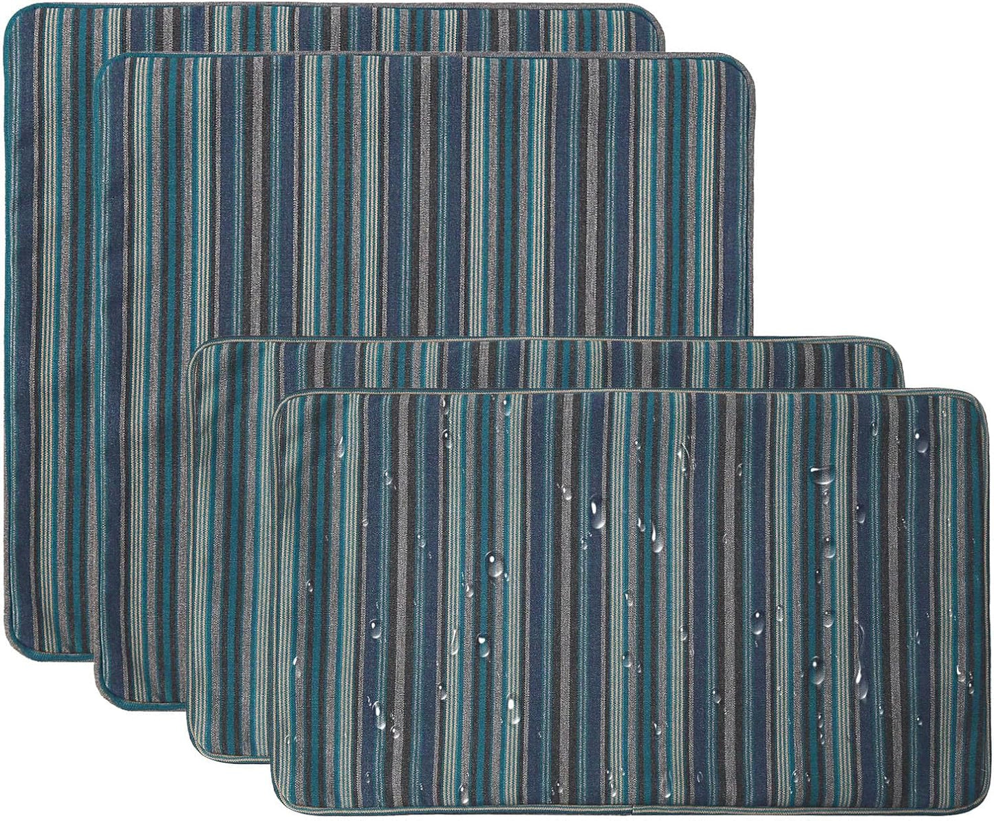 Decorative Outdoor Water Repellent Throw Pillows with Inserts, Set of 4, 18" x18" Pillows for Patio, Backyard, Bed, Couch, and Patio Furniture, Turquoise Stripe