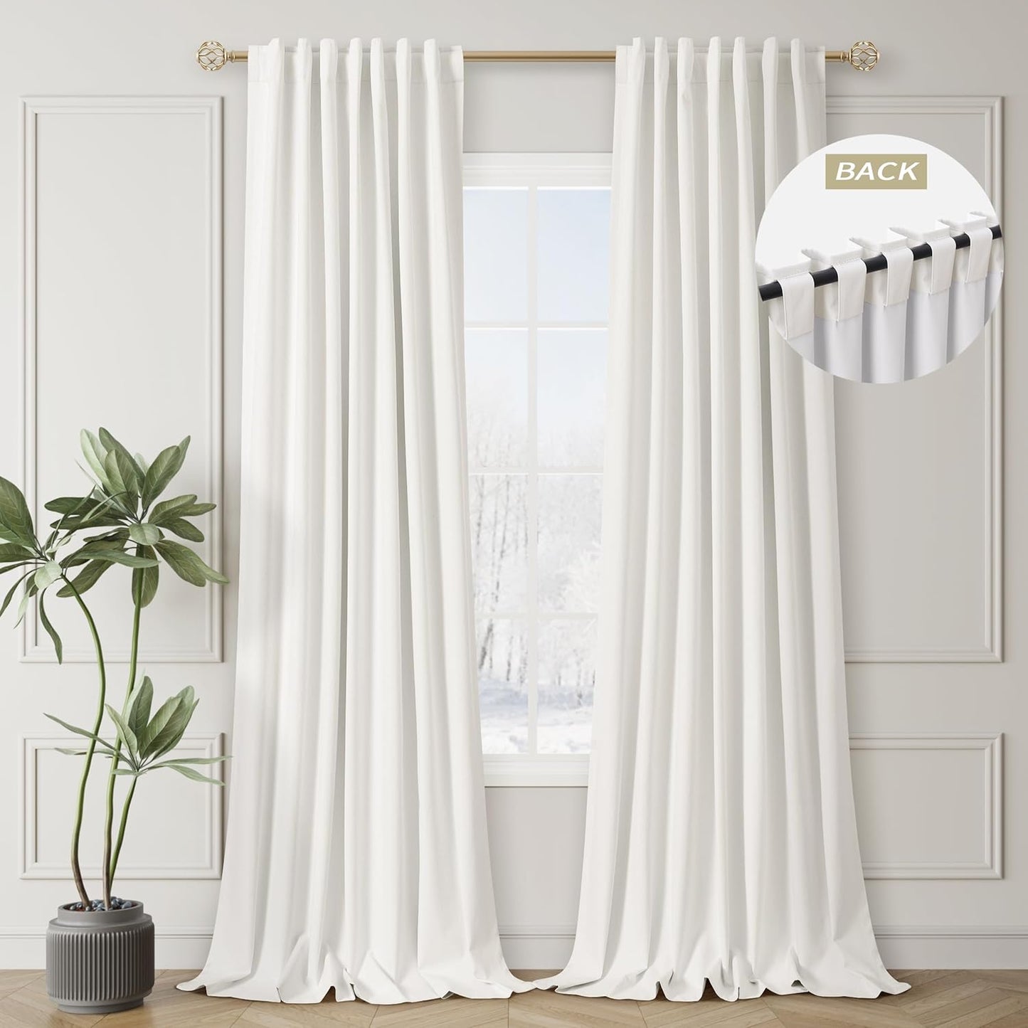 Natural Linen 100% Blackout Curtains for Bedroom 102 Inch Long 2 Panels Window Curtain Floor To Ceiling Length for Living Room Sliding Glass Door Back Tab Cream Linen Room Darkening Drapes 52x102