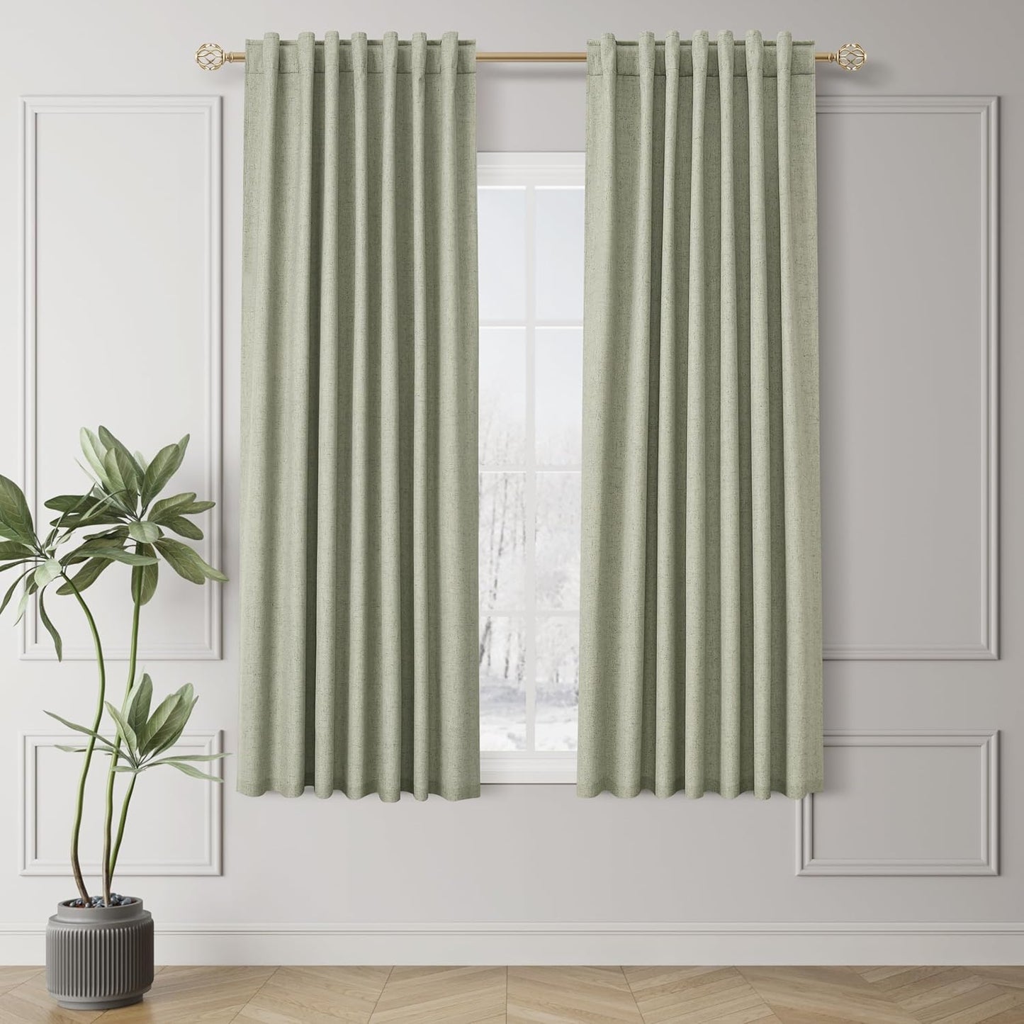 Natural Linen 100% Blackout Curtains for Bedroom 102 Inch Long 2 Panels Window Curtain Floor To Ceiling Length for Living Room Sliding Glass Door Back Tab Cream Linen Room Darkening Drapes 52x102