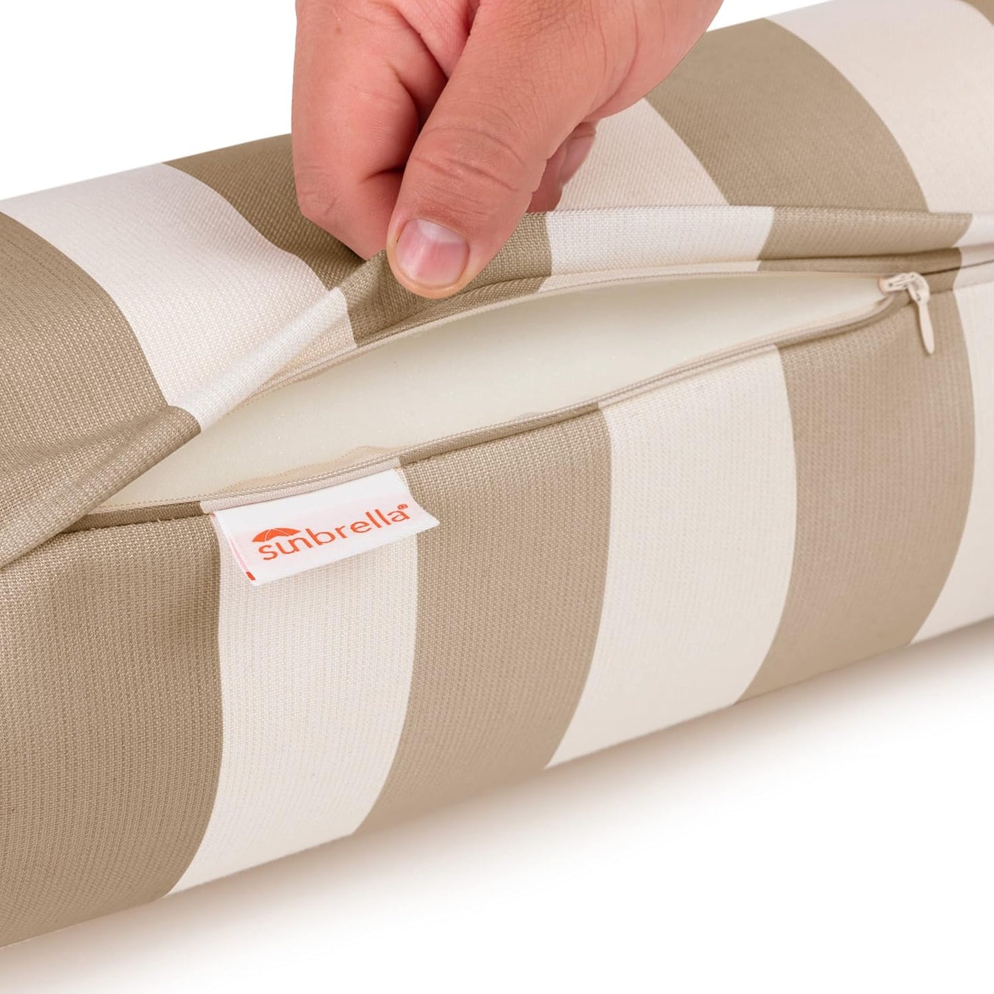 Austin Horn Classics Sunbrella Maxim Heather Beige Cabana Stripe Zippered Neck Roll Bolster (Set of 2)