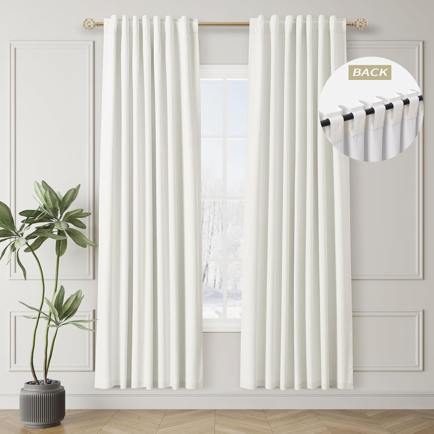 Natural Linen 100% Blackout Curtains for Bedroom 102 Inch Long 2 Panels Window Curtain Floor To Ceiling Length for Living Room Sliding Glass Door Back Tab Cream Linen Room Darkening Drapes 52x102