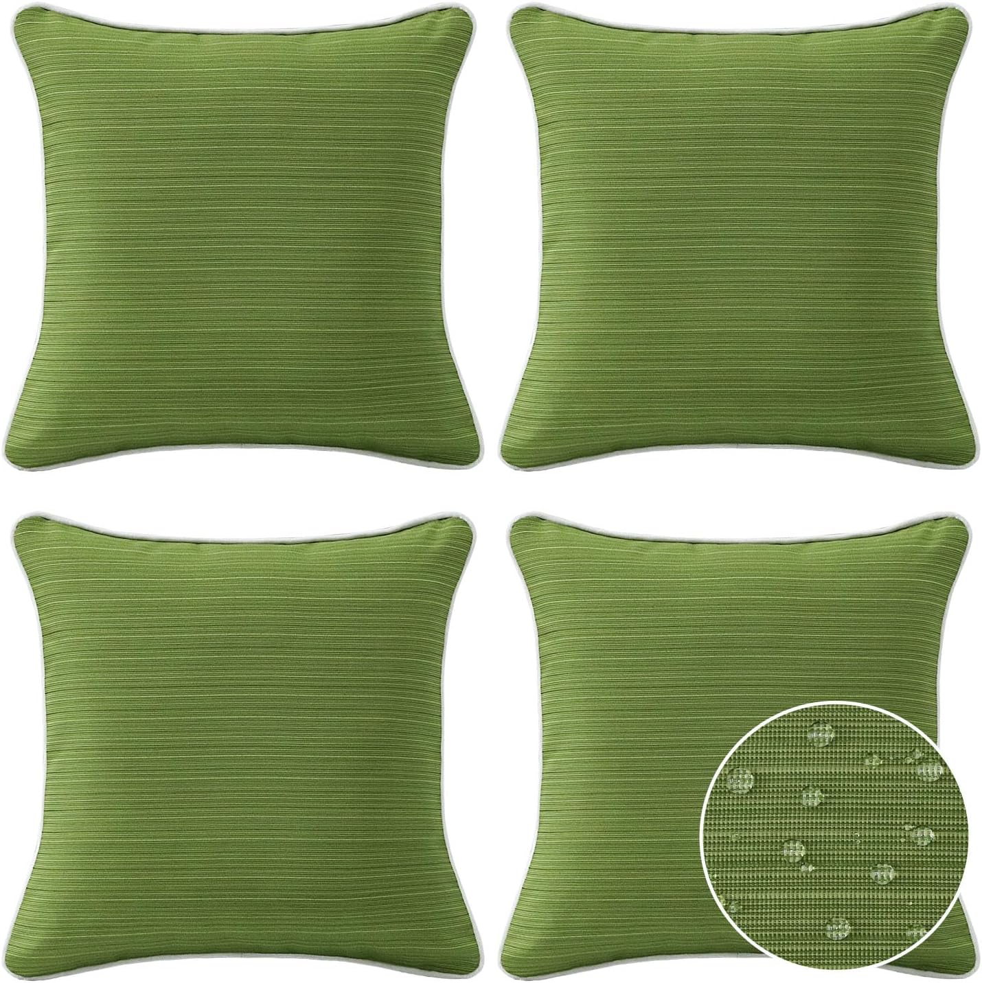 Decorative Outdoor Water Repellent Throw Pillows with Inserts, Set of 4, 18" x18" Pillows for Patio, Backyard, Bed, Couch, and Patio Furniture, Turquoise Stripe