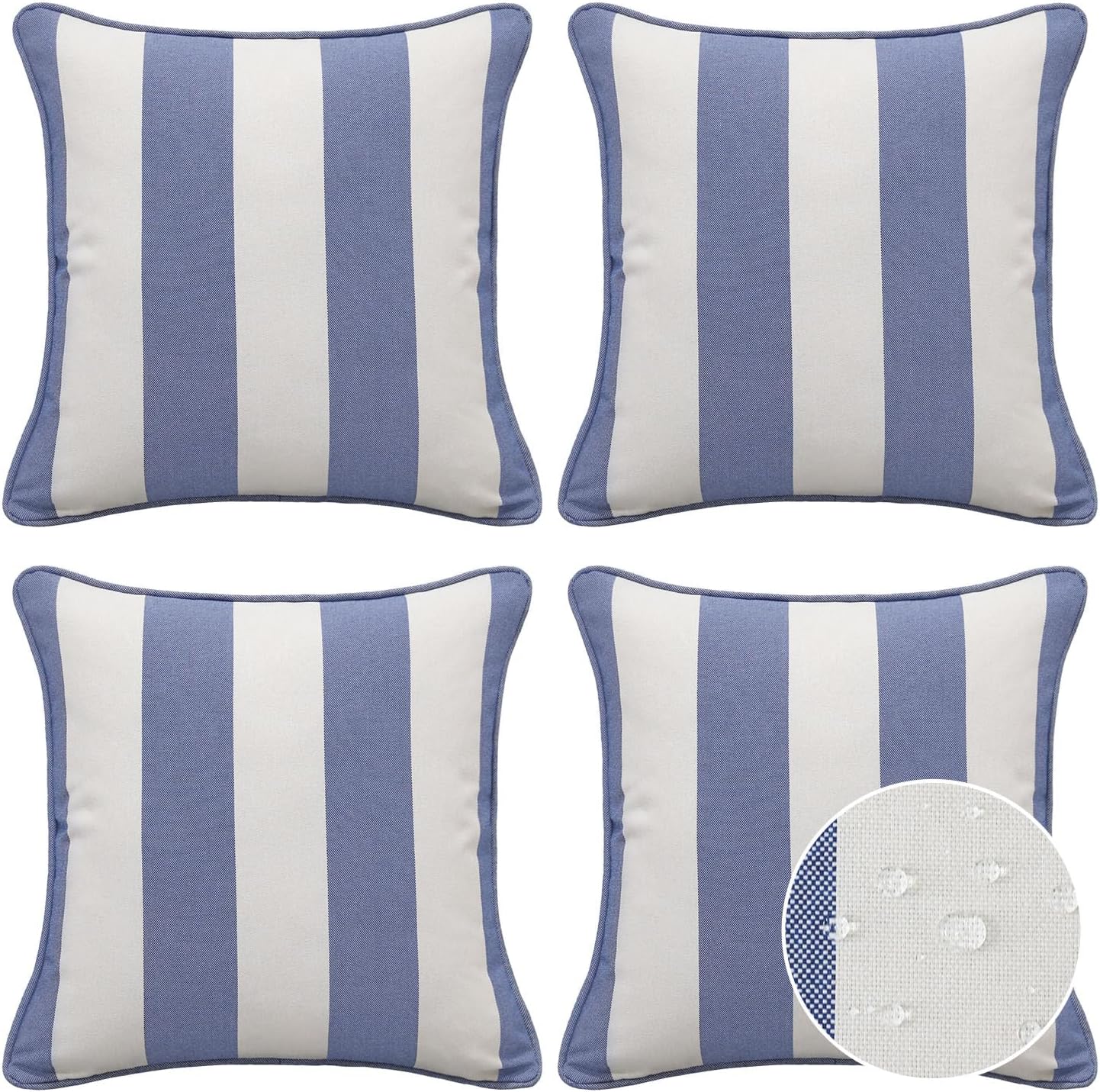 Decorative Outdoor Water Repellent Throw Pillows with Inserts, Set of 4, 18" x18" Pillows for Patio, Backyard, Bed, Couch, and Patio Furniture, Turquoise Stripe