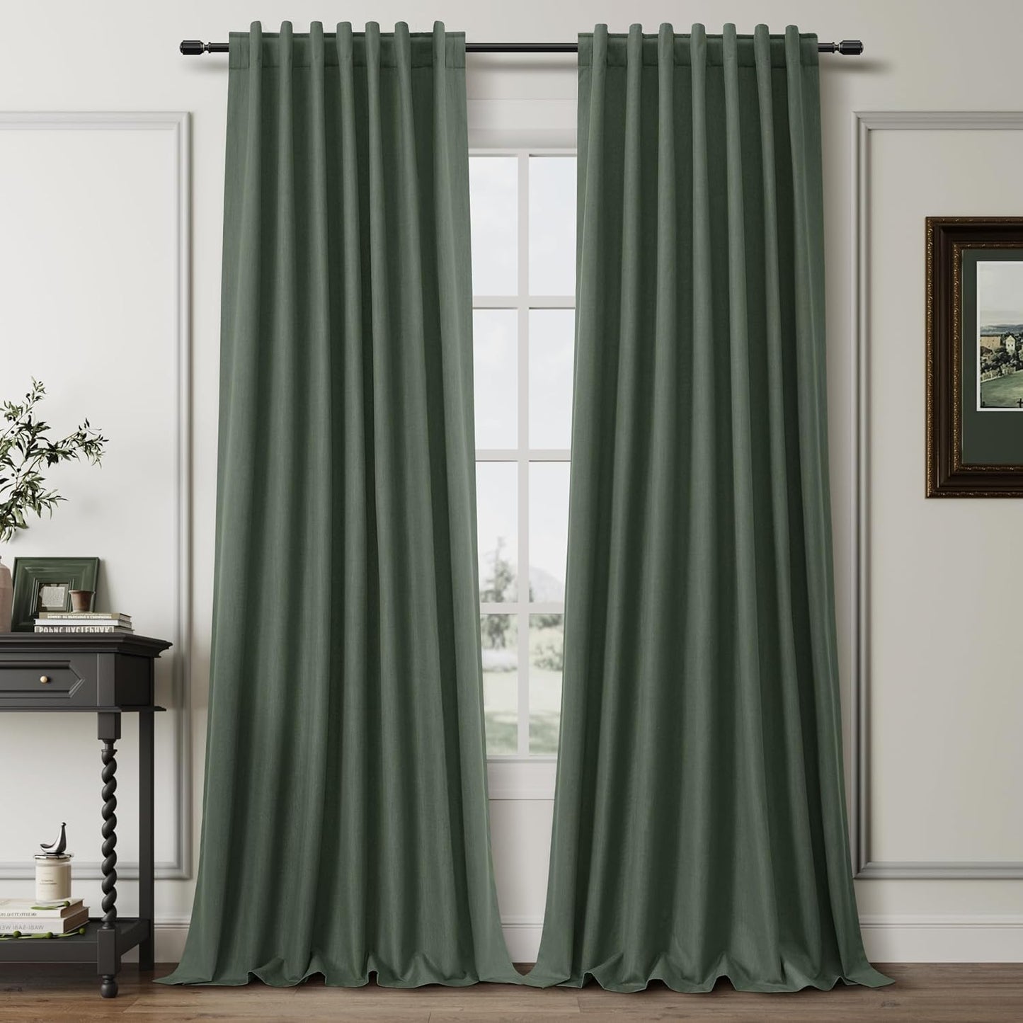 Natural Linen 100% Blackout Curtains for Bedroom 102 Inch Long 2 Panels Window Curtain Floor To Ceiling Length for Living Room Sliding Glass Door Back Tab Cream Linen Room Darkening Drapes 52x102