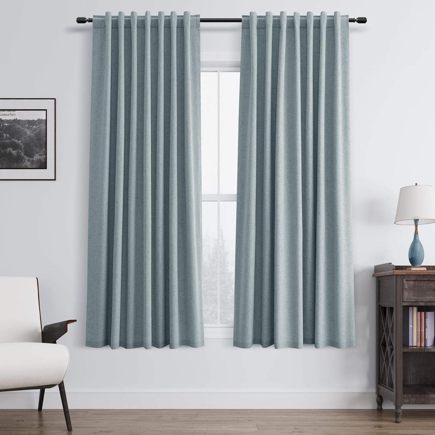 Natural Linen 100% Blackout Curtains for Bedroom 102 Inch Long 2 Panels Window Curtain Floor To Ceiling Length for Living Room Sliding Glass Door Back Tab Cream Linen Room Darkening Drapes 52x102