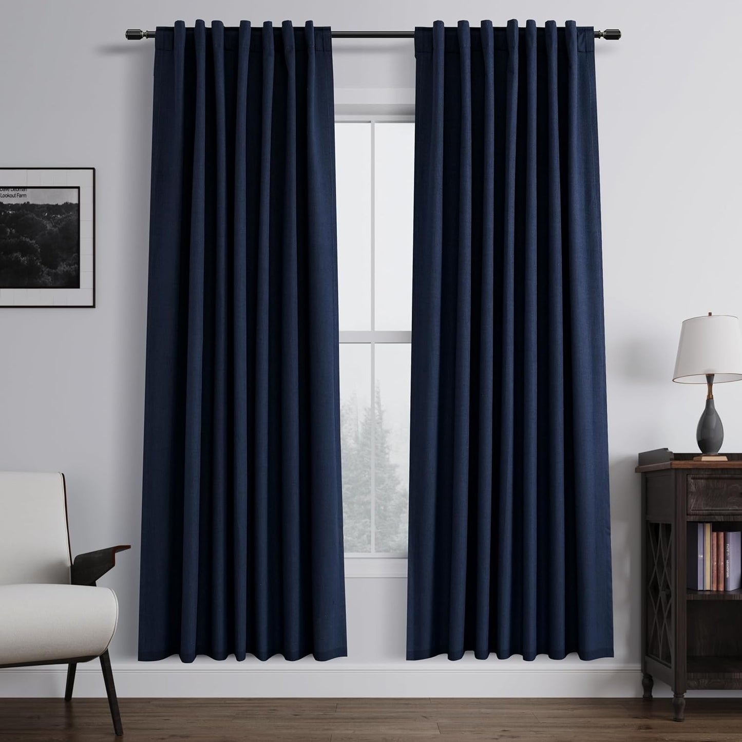 Natural Linen 100% Blackout Curtains for Bedroom 102 Inch Long 2 Panels Window Curtain Floor To Ceiling Length for Living Room Sliding Glass Door Back Tab Cream Linen Room Darkening Drapes 52x102