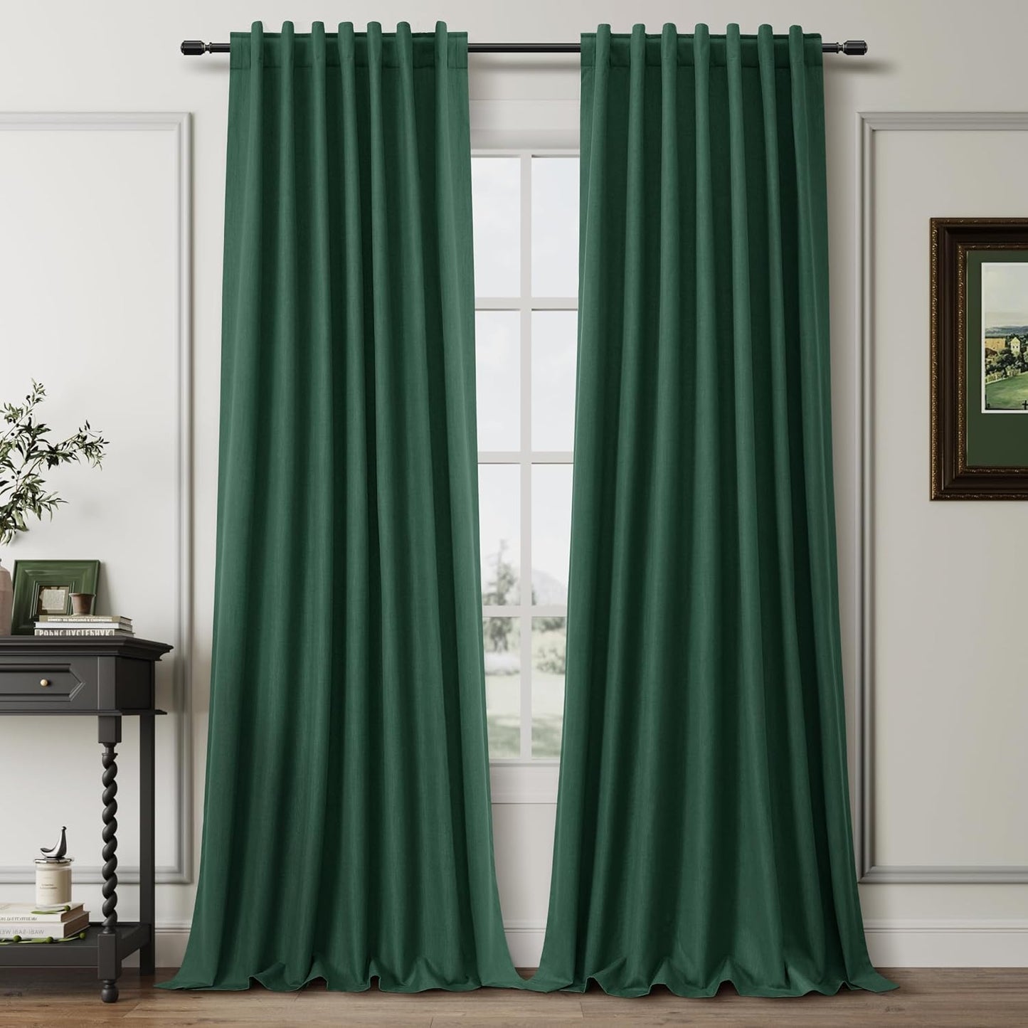 Natural Linen 100% Blackout Curtains for Bedroom 102 Inch Long 2 Panels Window Curtain Floor To Ceiling Length for Living Room Sliding Glass Door Back Tab Cream Linen Room Darkening Drapes 52x102