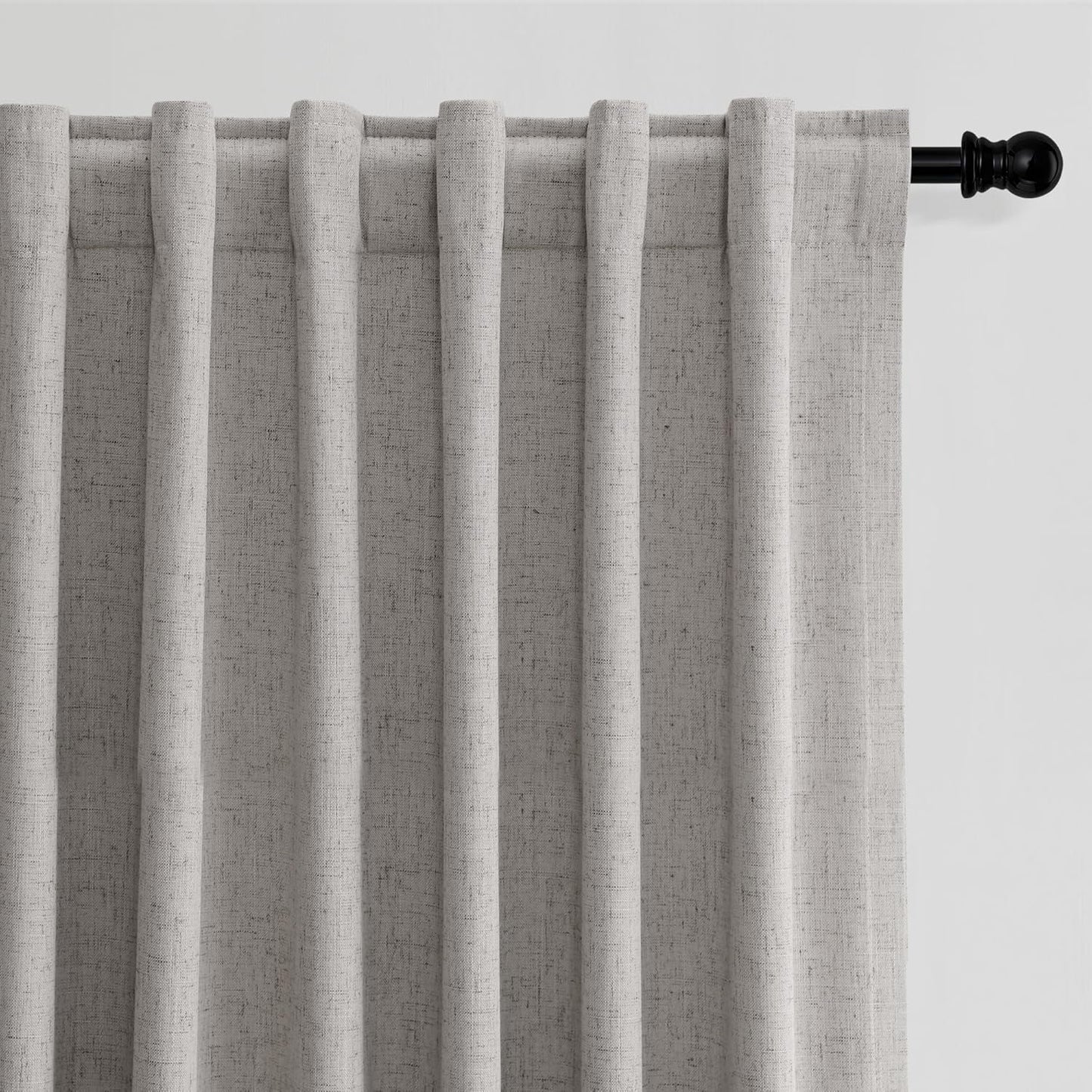 Natural Linen 100% Blackout Curtains for Bedroom 102 Inch Long 2 Panels Window Curtain Floor To Ceiling Length for Living Room Sliding Glass Door Back Tab Cream Linen Room Darkening Drapes 52x102
